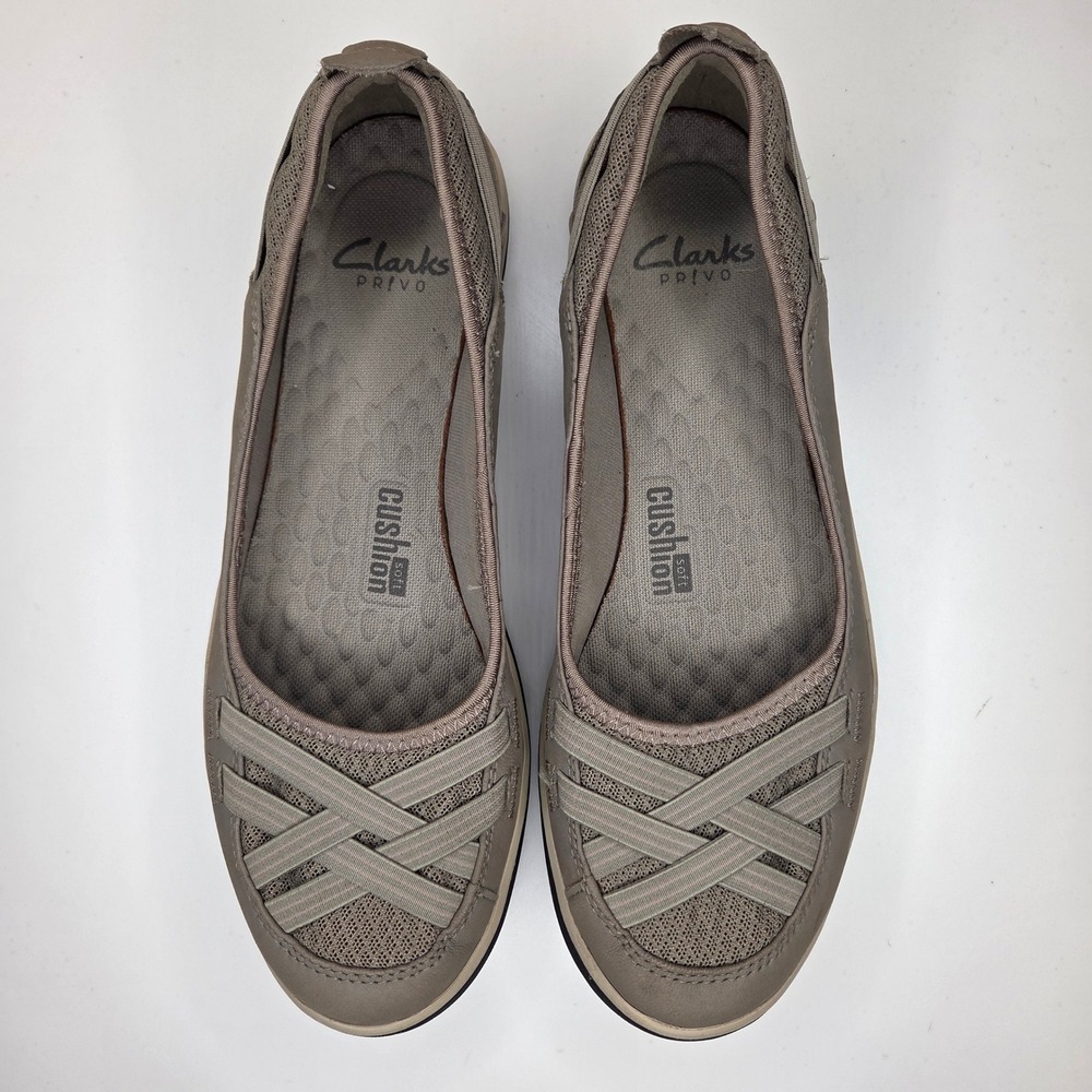 Clarks Privo Womens Taupe Grey Mesh Leather Slip On Ballet Flats Size 11 - Picture 1 of 5